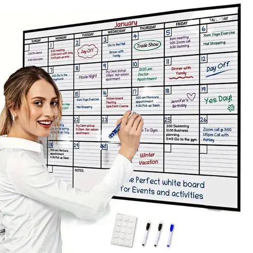 Large Erasable Whiteboard Calendar (48in×36in/30in×15in) - Reusable Monthly-Weekly Grid Wall Planner, Office Accessories, College School Supplies, Home Decor, Includes 3 Marks for Family Schedules