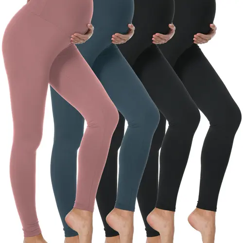 Women's 4-Piece Maternity Yoga Pants Set - High Waist Elastic Waist Belly Support Maternity Clothing, Full Length Breathable Opaque Legs, Yoga Gym Use, Multiple Colors, Baby Shower Gifts, Affordable Luxury