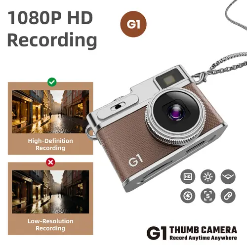 Retro Unisex Wearable Action Camera - Clip-On Video Camcorder, 1080P HD Video Recorder, 17g Lightweight Portable Camcorder, Long Chain Necklace, IPS Screen, LED Fill Light, USB Rechargeable, Retro Film Vibes (No Memory Card)