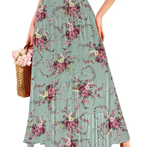 CYiNu summer outfits Women's High Waisted Floral Tiered Chiffon Maxi Skirt Boho Flowy Long Skirt for Summer Casual Floral Maxi Skirt Style Plus Size Long Skirt Lightweight Flowy Tiered Skirt for Women Elegant Bohemian