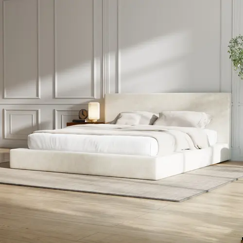RECCI AirFrame Padded Fabric Upholstered Platform Bed Frame with Upholstered Headboard, No Box Spring Needed, No Mattress Included, Easy Preassembled Bed Frame Assembly, Fabric Upholstered Headboard, Upholstered Bed Frames,dorm essentials,home decor