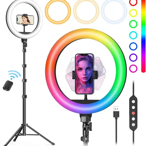 Weilisi 10" Ring Light with Stand 72'' Tall & Phone Holder,38 Color Modes Selfie Light with Tripod Stand,Stepless Dimmable/Speed LED Ring Light for iPhone & Android,YouTube, Makeup,TIKTok