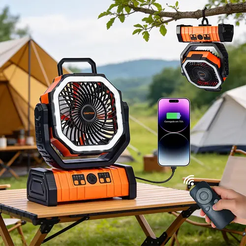 Qawtor 2026 Upgraded Multifunctional Portable Camping Fan - Rechargeable Outdoor Gadget with Mist, Tripod, Hanging Hook, Telescopic Stand, Digital Display, Multi-Speed, USB Port, Modern Style for Office Desks & Travel