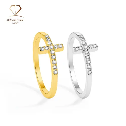 Delzzad 0.1ct 14-karat Gold Plated Cross Ring, D Color VVS Synthetic Moissanite Eternal Intersection Band for Her, Gold Artificial Gemstone Rings, Ideal Birthday & Valentine's Day Gifts