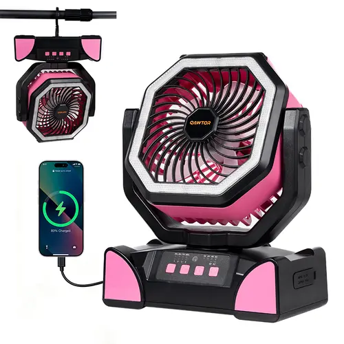 Qawtor 2026 Portable Misting Camping Fan, 20000mAh Rechargeable Outdoor Fan with LED Light, 360° Hanging Hook, Lightweight Travel Fan for Tent, RV, Camping, Emergency & Back to School Essentials