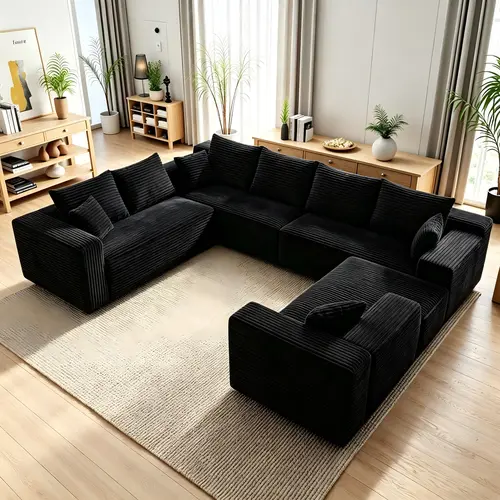 138-in Oversized U-Shaped Boneless Cloud Sectional - 8-Seater Modular 4-in-1 Flexible Deep Seat Corner Living Room Couches with Chaise Lounges, No Assembly, 2-Package Shipping, Boneless Couches