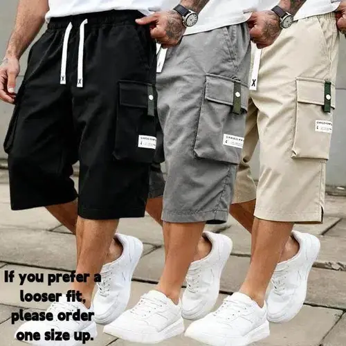 Men's Summer Casual Cargo Shorts - Elastic Drawstring Waist, Multiple Pockets & Letter Patch Design, Regular Fit Mid-Rise Non-Stretch Fabric for Daily Wear & Leisure Activities, Nontransparent Fabric