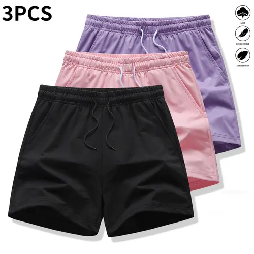 Women's Solid Color Active Outdoor-Ready Casual Athletic Shorts (Pack of 3), Suitable for Fitness, Running, Casual Wear,clothes for back to school,first day of school outfits