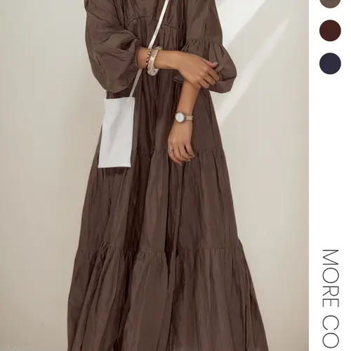 Women's Loose Casual Basic Chic Elegance V-Neck Long Dress, Fall and Winter Plain Design, Long Sleeve, Relaxed Fit for Daily Wear