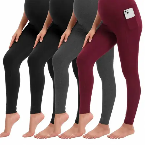 4-Pack  Buttery Soft Maternity Yoga Pants with Side Pockets High Waist Pregnancy Leggings for Workout & Daily Wear summerwins,travel essentials,camping essentials
