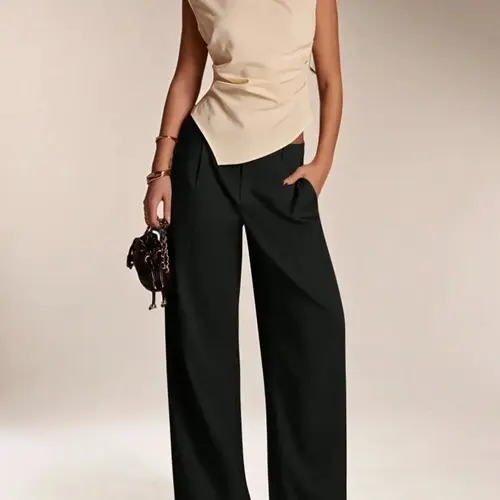 Women's Low Waist Wide Leg Pants, Trouser, Casual Fit Trousers, Elegant Fashion Casual Basic Long Pants, Suitable for Work Office Business, All Seasons Wear, Chic, Womenswear, Casual Summer Bottoms