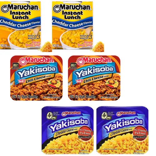 Maruchan Cheese Lovers Ramen Variety Pack With Maruchan Keychain: Cheddar Cheese Instant Lunch, Yakisoba Cheddar Cheese, Instant Lunch Cheddar Cheese
