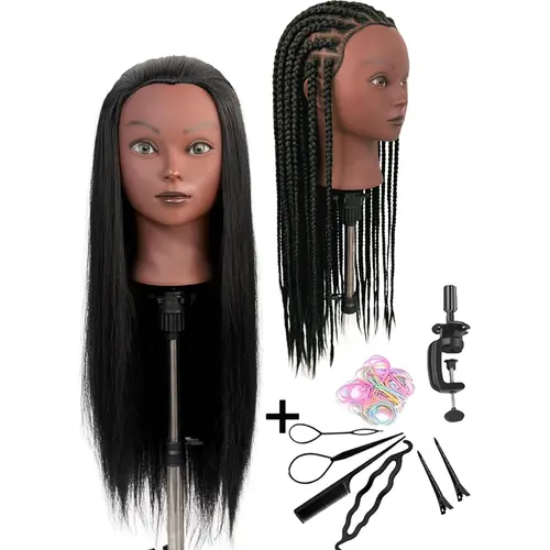 Mannequin Head with 26-Inch Synthetic Hair for Braiding Practice, Cosmetology Training Head, Ideal for Hairstyling, Hair Tools, Hair Weave Practice, Scalp Braids