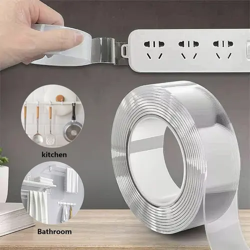 Ultra-strong Double Sided Adhesive Nano Tape Heavy Duty Transparent Reusable  Tapes Heat Resistance for Bathroom Home Decoration  Picture Hanging Picture Hanging 10.5FT Traceless Magic Tape,#TikTokShopBackToSchool