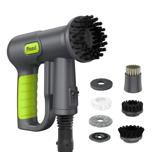 Phueut WHL-603 Cordless Power Scrubber - 10-in-1 Fastcharging Cleaning Tool, 2X Higher Efficiency Grill Brush, 2500mAh Long-Lasting Battery, 9 Brush Heads, Microfiber Pads, Dual Speed Settings for Grout, Rechargeable Spin Scrubber
