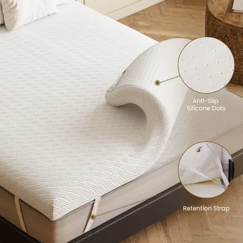 [Back to School]Belffin 4Inch Twin Memory Foam Mattress Topper, Ventilated Gel Mattress Topper for Back Pain Relief, Removable Washable Cover, Wave Pattern Bed Topper,White