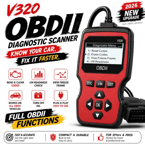 2026 New Upgrade Automotive OBD2 Scanner Diagnostic Tool - Car Accessories, Car Tools, Fault Code Reader, Battery Test, Full OBDII Compliance, Real-Time Data, DTC LookUp, Check Engine Light Scanner for 1996+ Vehicles (Battery-Free)
