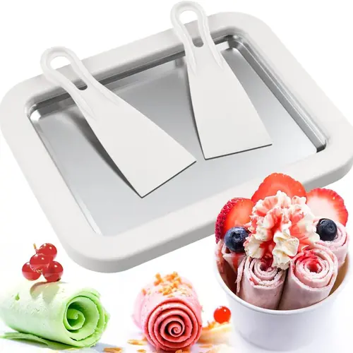YEEWHALE 2-in-1 Compact Portable Rolled Ice Cream Maker - Kitchen Gadget Kit with 2 Scrapers, Smooth Cold Plate, Mini Tray, Board, Dishwasher-Safe - Family Fun, Kid-Fun DIY Rolls Tool