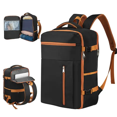 Unisex Large-Capacity Nylon Travel Backpack - Casual Lightweight Urban Backpack, 18" Laptop Compartment, Anti-Theft, Trolley Sleeve, Waterproof, Dry-Wet Separation, Ventilated 2-in-1 Portable On-the-Go Carry-On for Business Commute, Casual Lightweight Bac