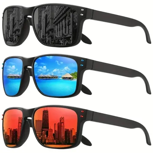 3 Pairs Polarized Sports Sunglasses for Men - UV400 Anti-Ultraviolet Lenses, Anti-Glare Lightweight Durable Goggles, Black/Blue/Red Frames, Stylish Outdoor Eyewear for Running, Cycling, SpringHinge Design, Polarized Glasses, Men's Sunglasses