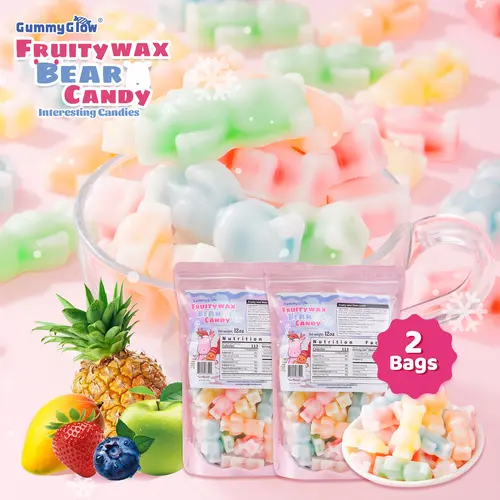 GUMMY GLOW Brand New Upgrade Fruity Wax Bear Candy Variety Pack - 2 Bags, 12oz, 5 Flavors Wax Cracking ASMR Viral Snacks Trending Candy, Retro Party Treats, Fruit Jam Chewy Gummy Bonbon, #sohochic Flavor Variety Pack Snack, Fruit Jam Candy