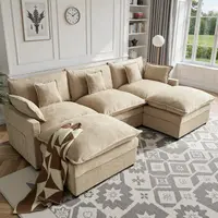 【2 Packages】Modern Sectional Couch with Ottoman, Modular Couch Sectionals Big Comfy Chenille fabric sofa, L/U Shaped Modular Sectional Sofa, Comfortable Upholstered Living Room Furniture, Deep Seat Sofa,Free Combination