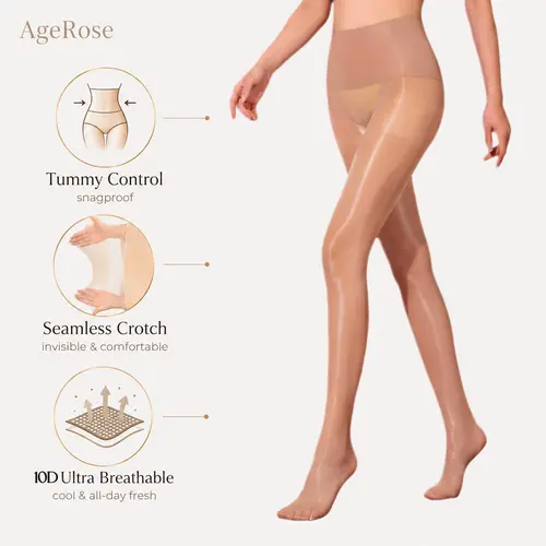 AgeRose Women's Chic Style Horse Oil Nylon Tights Silky Smooth Sheer Fabric, High Elasticity to Prevent Runs & Snags, Seamless Gusset, Watermelon/Single Line Crotch, Ideal for Office, Halloween, Thanksgiving, Easter, Chinese New Year, Valentine's Day