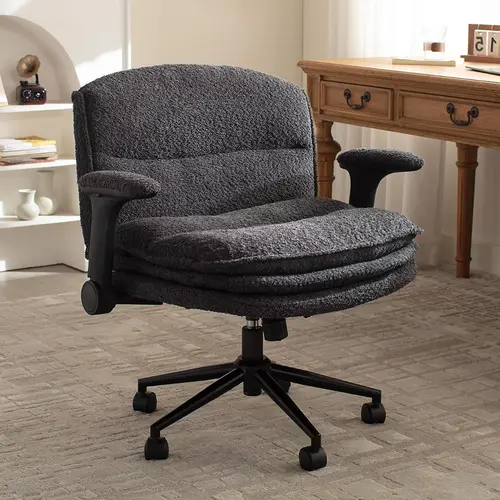 [DealsForYouDays] Extra Large Criss Cross Chair, Oversized Chair with Adjustable Flip-up Arms and Wheels, Comfort Ergonomic Office Desk Armchair with 3 Layer Cushions, Wide Seat Vanity Chair for Home Office, Living Room, Bedroom