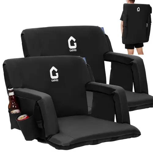 Garvee 2-Pack Wide Stadium Seats 20'-24.5' for Bleachers with Adjustable 6-Position Reclining Back Support, Armrests, Extra Thick Padding, Cup Holder & Storage Pockets - Portable and Comfortable Bleacher Chairs for Sports Events