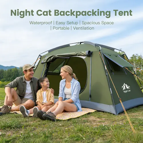Night Cat Dome Tent - 1-2 Person Lightweight Waterproof 3-Season Portable Camping Tent, Easy Setup, Wind Resistant, 6.8'x3.9'/4.6'x3.6' for Backpacking, Outdoor Festivals, Hiking Camps