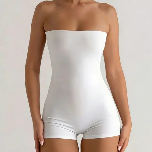 1 Piece Solid-Color Halter Romper Shorts, Casual Slim-Fit Sleeveless Fitted Outfit, Women's Clothing, Comfortable, Stylish and Minimalist Womenswear