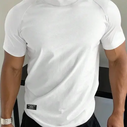 Men's Solid Color Shoulder Sleeve Crew Neck T-Shirt, Ultra Soft Stretch Quality Fabric, Dry Fit Shirts, Sports Tee, Athletic Shirt for Running & Gym Workouts, Fitness T Shirt, Fitness Top, Fitness Apparel