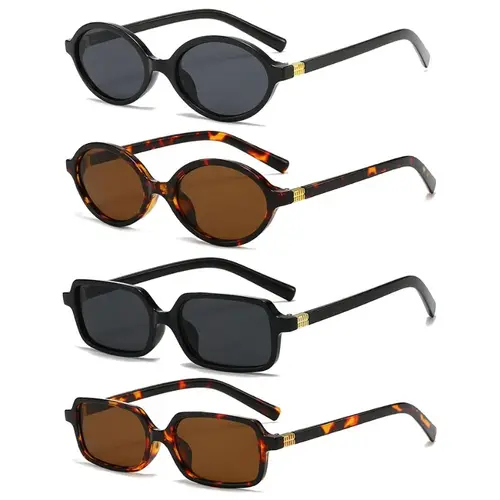 Women's 4-Piece Retro 90s Narrow Oval Frame Classic Sunglasses - Lightweight Durable UV Protection Eyewear for Leisure Outdoor Cycling, Women's Sunglasses Accessory, Sunglasses For Women