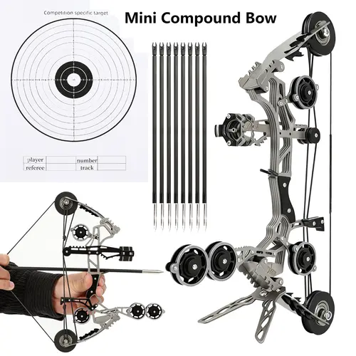 Sport-Partner 10.9-inch Stainless Steel Unisex Mini Compound Bow and Arrows Set, Beginner Archery Practice Gear, Fun Holiday Gift Collectible Toy
