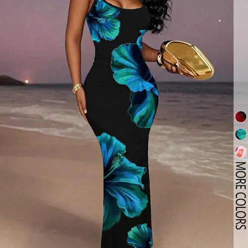 Women's Fashion Elegant Chic Feminine Floral Print Halter Dress, Sexy Casual Summer, Perfect for Daily Wear & Special Occasions