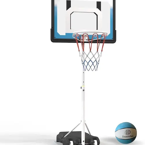 Pool Basketball Hoop, Height Adjustable 3.9ft–6.9ft, Black PE Frame with Water Base, Includes Air Pump & 8in Rubber Ball, Indoor & Outdoor Use
