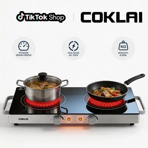 COKLAI Portable Ultra Slim Double Induction Hob - Small Compact Electric Double-Plate, Portable Burner, Induction Compatible, Temp Control, Stainless Steel Easy-Clean, US Plug for Kitchens, Camping, Small Induction Hobs,home essentials