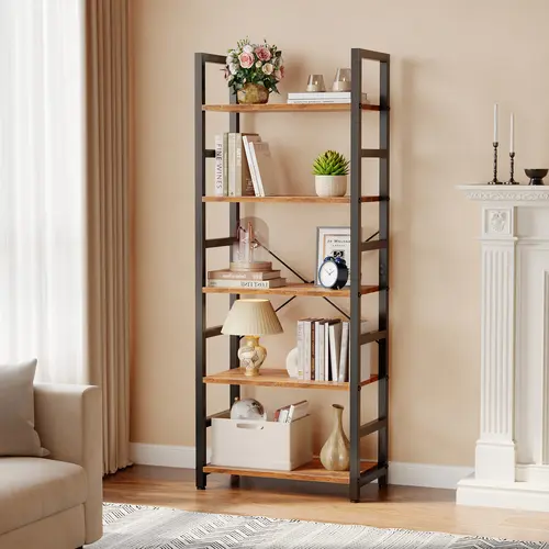 Sweetcrispy 5 Tiers Bookshelf, Classical Modern Book Shelf, Tall Display Shelves in Living Room/Home/Office, Storage Organizer for CDs/Books/Movies