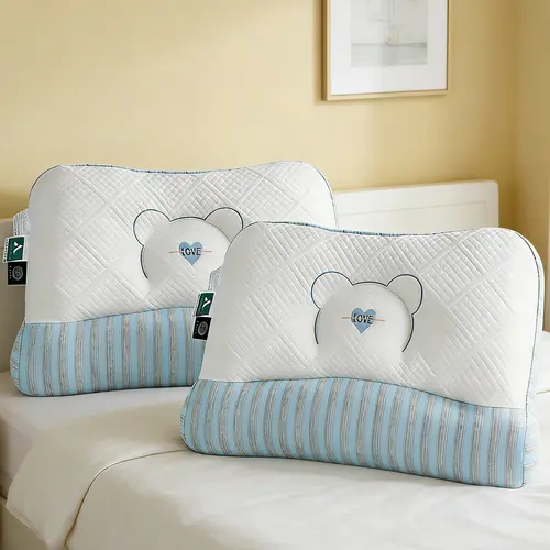 2-Pack Blue & Gray Striped Polyester Sleeping Pillows - Aesthetic Room Plush, Fluffy Sleep, Cute Design, Durable, Skin-Friendly, Breathable, Cozy Bedding, Hand Wash Only, Sleep Cushion