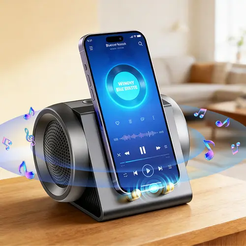 Wireless Bluetooth Induction Speaker Stand - Compact Lightweight 2-in-1 Desktop Holder for Smartphone/Tablet, Resonance Sound Audio Amplifier, Batteries Included, Cool Gifts for Guys Father's Day Home Office Gadget