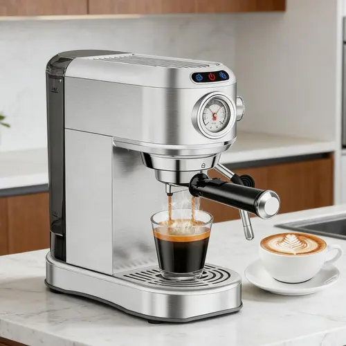 Semi‑Automatic Espresso Machine, 20‑Bar High‑Pressure Extraction, Milk Frother Steam Wand, 34oz Detachable Water Tank, Easy‑to‑Clean Drip Tray, Compact Small Footprint ABS Body, Make Cappuccino Latte At Home, 1450W