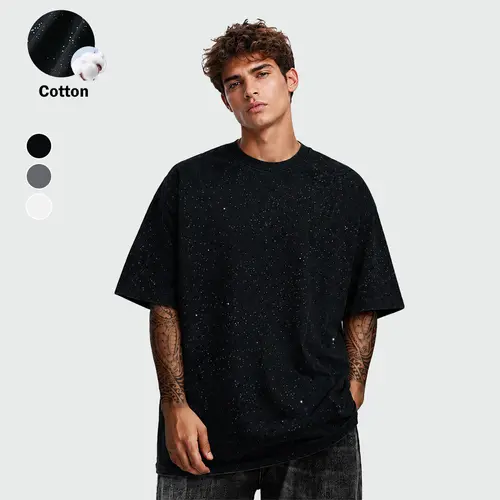 2PCS- Men's Rhinestone Sequined Round Neck Shortsleeve Cotton Tshirt - Y2K Streetwear, Galaxy-Inspired, Loose-Fitting Casual Oversized Menswear Top for Spring Summer