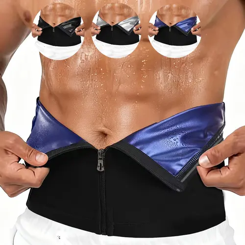 Waist Trainer Trimmer Zipper Sweat Belt Band for Men, Sauna Belt Suit Workout, Sporty Design, All Seasons, Plain Pattern