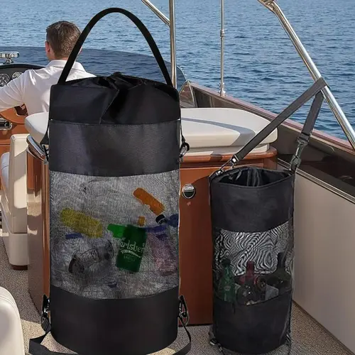 Portable Boat Trash Bag, Reusable Mesh Container, Outdoor Trash Bags Medium Size with Strap, Suitable for Kayakers, Campers, Fishing Enthusiasts, Organizer