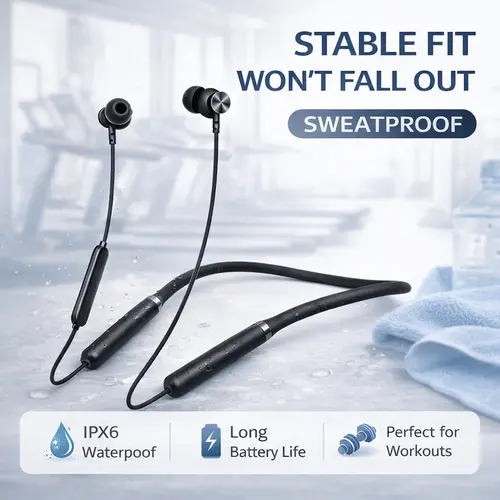 Voprene 2026 New Noise Cancelling Wireless Headphones - Active Noise Cancellation In Ear Earbuds, Memory Foam, Liquid Silicone Neckband, 48H Playtime, Water Resistant, Built for Gym, Runs, Cycling, Walks, PC & Laptop, Great for Outdoor Runs & Commutes
