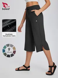 BALEAF Women's 20" Wide Leg Adjustable Fit Capri Bottoms - Quick Dry, Lightweight, High Waisted, Tummy Control, UPF 50+ Sun Protection, Pockets - Active Lounge Pants for Hiking, Gym