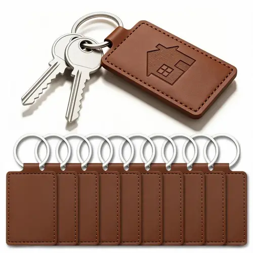 7 Pack Mixed Color PU Leather Keychain Blanks, Laser Engraving Key Fobs with Rings, DIY Personalized Crafts