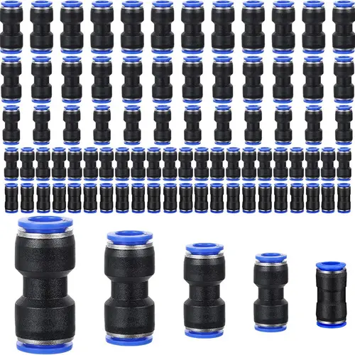 80-Piece Plastic Air Hose Fittings Set - 4/6/8/10/12 mm Straight Push-to-Connect Pneumatic Connectors with Durability, Quick Release Mechanism, Tube Fits, Push and Pull for Simple Daily Use for Air Line Connections