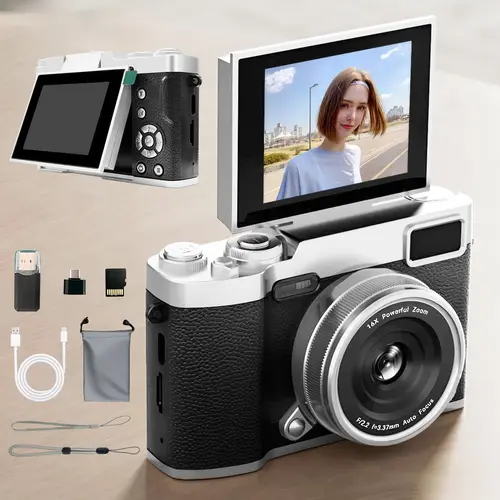 Flip Screen Retro Camera for Teens, Cute Pocket Digital Camera with Filters, Y2K Vintage Student Camera, Entry-Level Digital Camera with Memory Card, Rechargeable Portable Camera, Compact Camera Digicam, Gift for Christmas, New Year