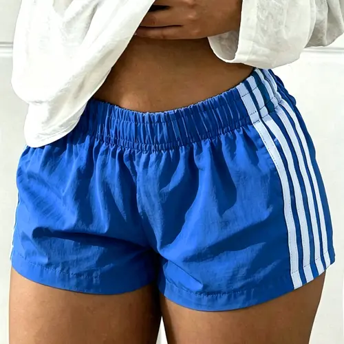 Sexy Plaid Side Striped Casual Women's Gym Shorts, casual sport shorts, Summer Loose Elastic Waist Fitted Home Wear, Fashion Streetwear Short Pants, Lightweight Summer Shorts